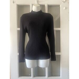 St. John SJK Black  Mock Neck Long Sleeve Knit Sweater Womens Size 12